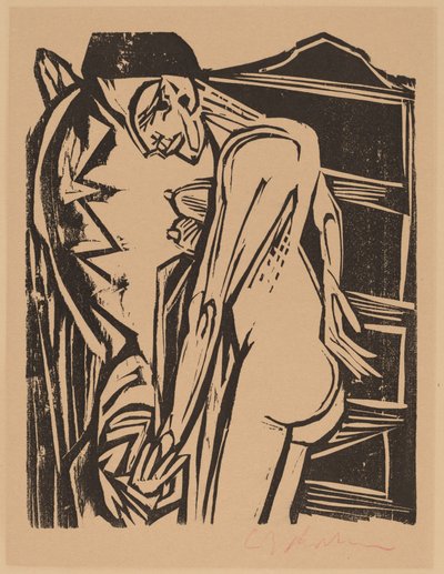 Kvinnelig naken foran et kabinett, 1916. av Ernst Ludwig Kirchner