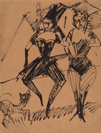 To dansere med en katt, 1913. av Ernst Ludwig Kirchner