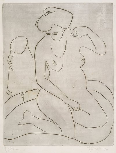 Naken i badekar med halskjede. 1909 av Ernst Ludwig Kirchner