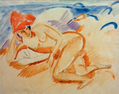 Naken med rød lue av Ernst Ludwig Kirchner