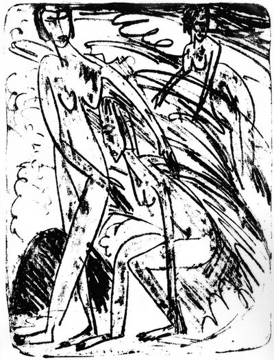 Badende i bølger av Ernst Ludwig Kirchner