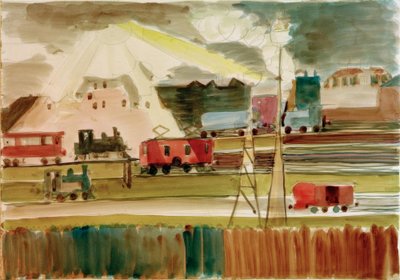 Jernbanestasjon når solen går ned av Ernst Ludwig Kirchner