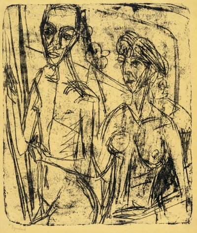 Par i rommet, naken mann med kvinne av Ernst Ludwig Kirchner