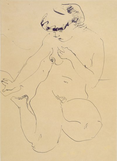 Crouching Naken (penn og pensel på papir) av Ernst Ludwig Kirchner