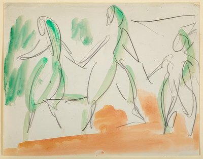 Tre dansere. Folkwang skissebok fra 1911 (s. 34) av Ernst Ludwig Kirchner