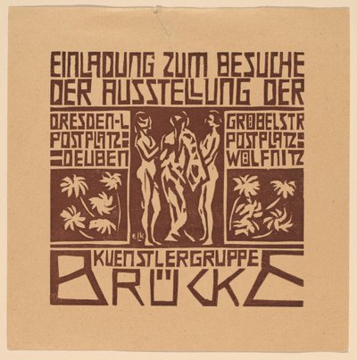 Invitasjon til en utstilling av kunstnergruppen Brücke av Ernst Ludwig Kirchner
