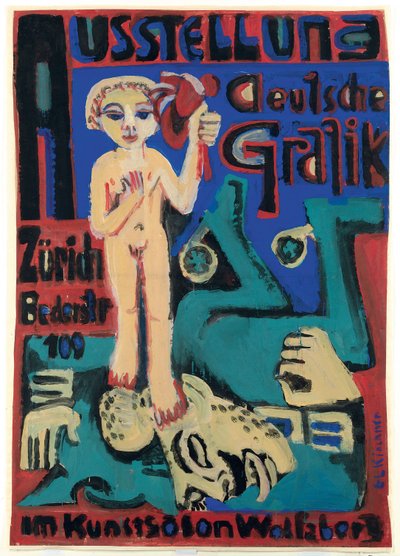 Utstilling av tysk grafikk på Kunstsalon Wolfsberg; Utstilling av tysk grafikk i Kunstsalon Wolfsberg, ca. 1921-1923 av Ernst Ludwig Kirchner