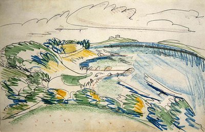 Fehmarn Coast nær Wulfen (blyant og voksstift på papir) av Ernst Ludwig Kirchner