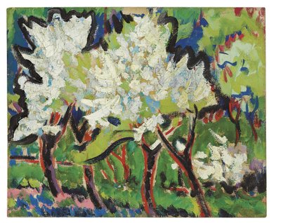 Blomstrende trær IV, 1909 av Ernst Ludwig Kirchner
