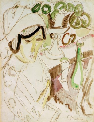 Kvinne med rund hatt (Erna) av Ernst Ludwig Kirchner