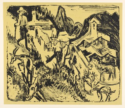 Geitegjeter med flokken sin i fjellet av Ernst Ludwig Kirchner