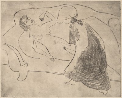 Jente, med en annen som gnider magen hennes av Ernst Ludwig Kirchner