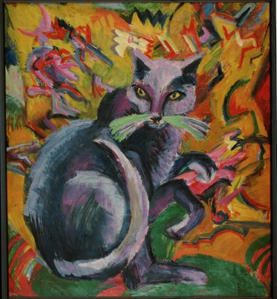 Grå hannkatt på en pute (maleri på lerret) av Ernst Ludwig Kirchner