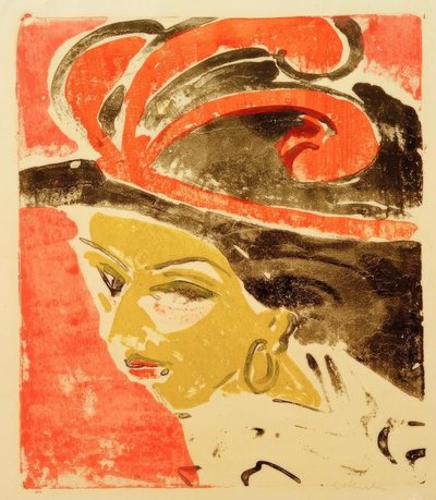 Cocottes hode med fjærhatt av Ernst Ludwig Kirchner