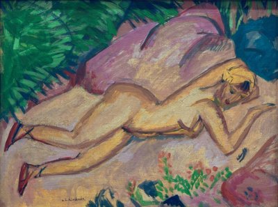 Jente som ligger på stranden av Ernst Ludwig Kirchner