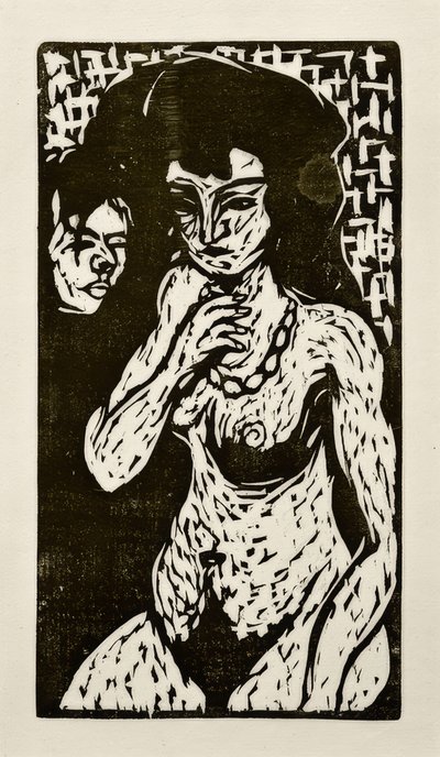 Naken jente med selvportrett av Ernst Ludwig Kirchner