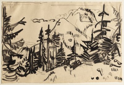 Fjelllandskap med grantrær av Ernst Ludwig Kirchner