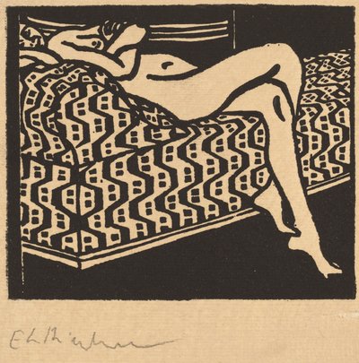 Naken jente som ligger på en sofa av Ernst Ludwig Kirchner