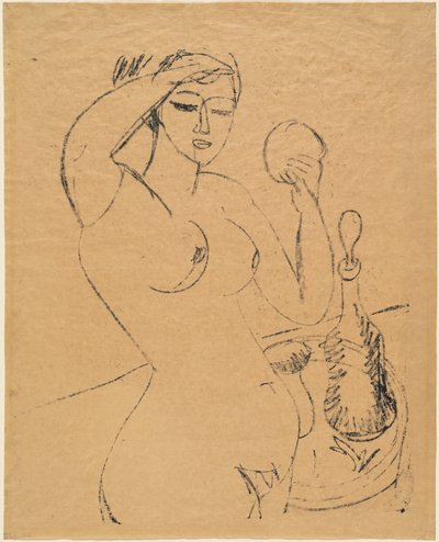 Naken jente ved toalettet hennes av Ernst Ludwig Kirchner