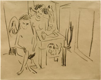 Uten tittel (Dodo og Fränzi i studio) av Ernst Ludwig Kirchner