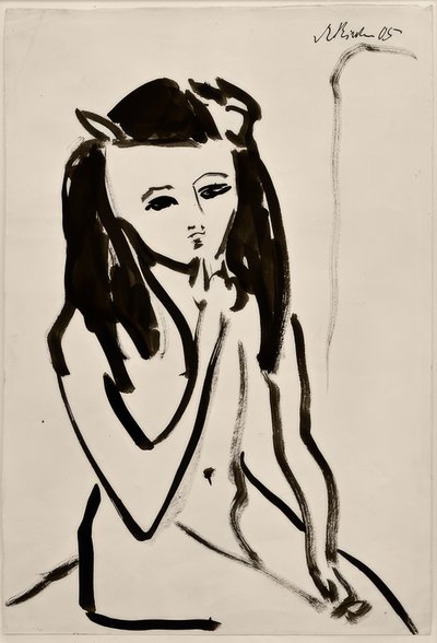Uten tittel (Fränzi som naken, hånd på haken) av Ernst Ludwig Kirchner