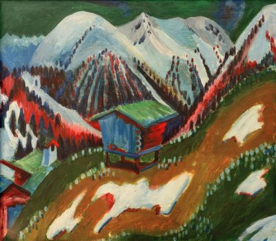 Snøsmelting. Fjelllandskap med alpinhytte av Ernst Ludwig Kirchner