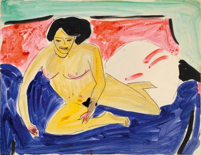 Sittende naken på Divan, 1909 av Ernst Ludwig Kirchner