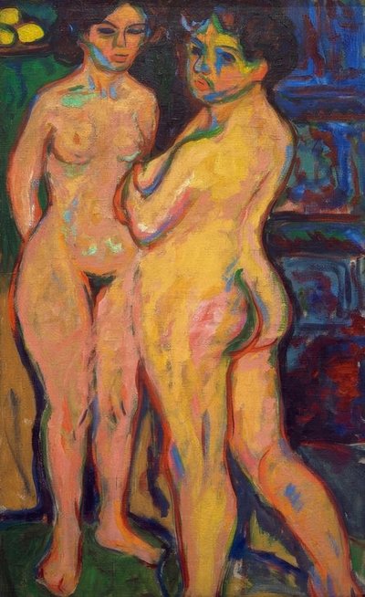 Stående naken jente ved komfyren av Ernst Ludwig Kirchner