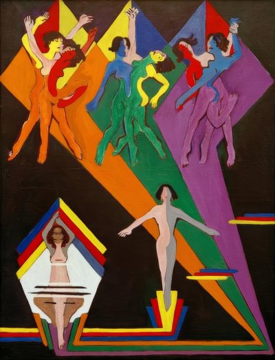 Dansende jenter i fargede stråler av Ernst Ludwig Kirchner