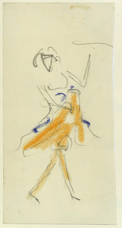 En danser. Verk av Ernst Ludwig Kirchner (1880-1938), blyant og pastell på papp av Ernst Ludwig Kirchner