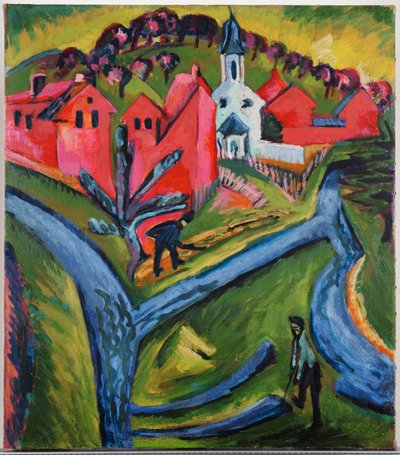 Landsby med blå veier (maleri på lerret) av Ernst Ludwig Kirchner