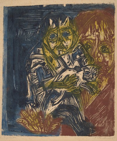 Kvinne med et barn og en katt av Ernst Ludwig Kirchner