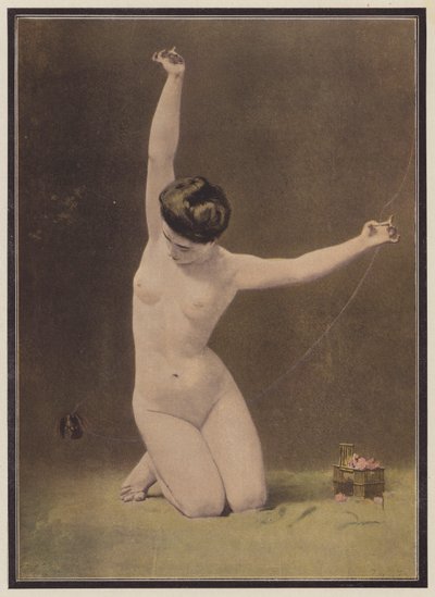 Kvinnen og fuglen (farge litho) av Ernst Philippe Zacharie
