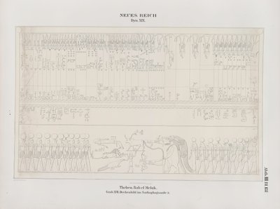 Tegning av takmaleriet i Sarcophagus Hall, 19. dynasti, Theben, Biban-el-Muluk, New Kingdom, illustrasjon fra "Monuments to Egypt and Ethiopia...", av Richard Lepsius av Ernst Weidenbach