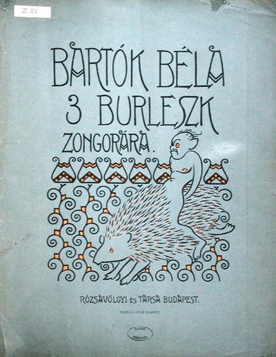 Forside av et partitur for tre burlesker for piano av Bela Bartok (1881-1945) 1912 (farge litho) av Ervin Voit
