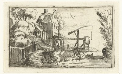 Hus eller fabrikk ved en kanal Små landskap (serietittel) av Esaias van de Velde (rejected attribution)