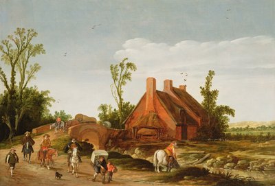 Et skogkledd landskap med reisende på et spor, 1624 av Esaias van de Velde