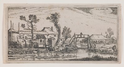 Farm Beyond a Canal, fra serien "Ten Oblong Landscapes" av Esaias van de Velde