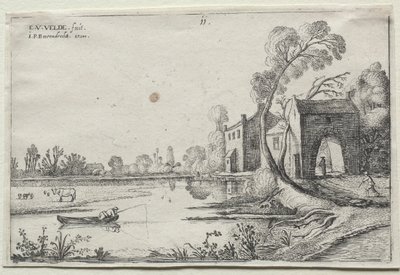 Landskap med en elv og et porthus av Esaias van de Velde