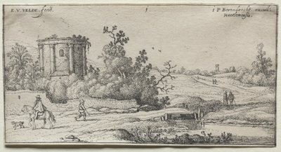 Landskap: Landskap med ruiner av et romersk tempel av Esaias van de Velde