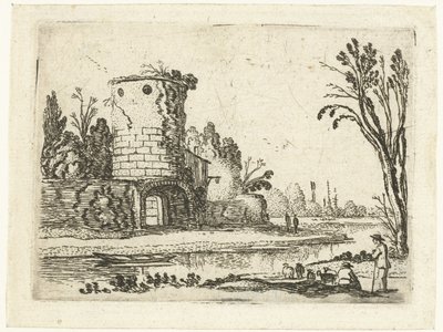 Rundt tårn med port Små landskap (serietittel) av Esaias van de Velde