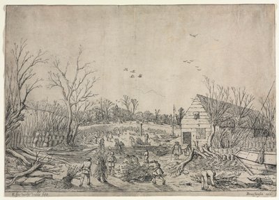 Den store flommen 10. januar 1624 (eller Reparasjon av den ødelagte dike ved elven Lek av Vianen, 1624) av Esaias van de Velde