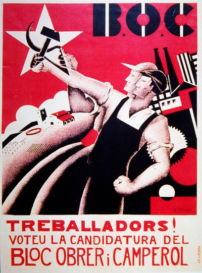 Valgplakat for Bloc Obrer i Camperol (BLOC) ca. 1935 av Estenka Estenka