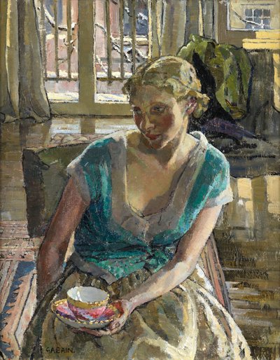 Te om vinteren (olje på lerret) av Ethel Gabain