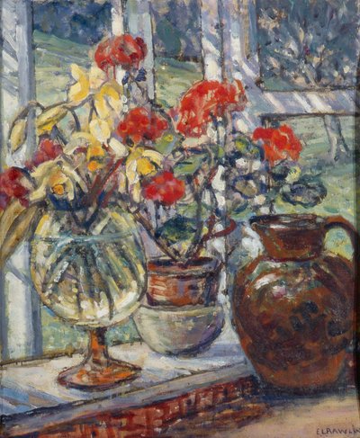 Geranier (olje på lerret) av Ethel Louise Rawlins