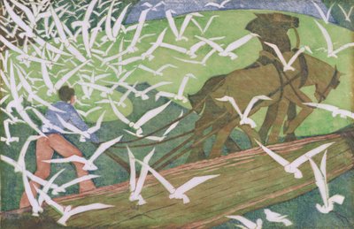 Fugler som følger en plog av Ethel Spowers