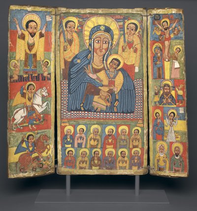 Triptykikon med sentralt bilde av jomfruen og barnet, 1682-99 av Ethiopian School