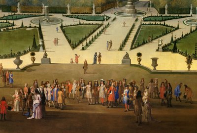 Promenade de Louis XIV (1638-1715) med utsikt over den nordlige parterren i hagene til Versailles Detail. Maleri av Etienne Allegrain (1644-1736) 1688 circa Sun. 2,3x2,9 m av Etienne Allegrain