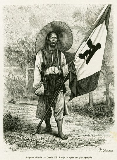 kinesisk styre. Gravering av E.Ronjat, etter et fotografi, for å illustrere historien Trente mois au Tonkin i 1884, av Doctor Hocquard, i le tour du monde 1889, regissert av Edouard Charton (1807-1890), Hachette, Paris. av Etienne Antoine Eugene Ronjat