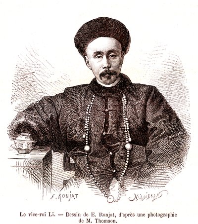Li Hongzang, visekonge av Zhili, ved den keiserlige domstolen i Kina. 1873 (gravering) av Etienne Antoine Eugene Ronjat